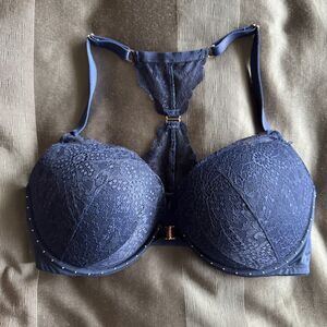 VICTORIA'S SECRET PINK The Date Blue Racerback Studded Push Up Bra Size 36DD